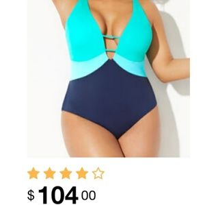 SWIMSUITS FOR ALL- COLORBLOCK V-NECK ONE PIECE SWIMSUIT